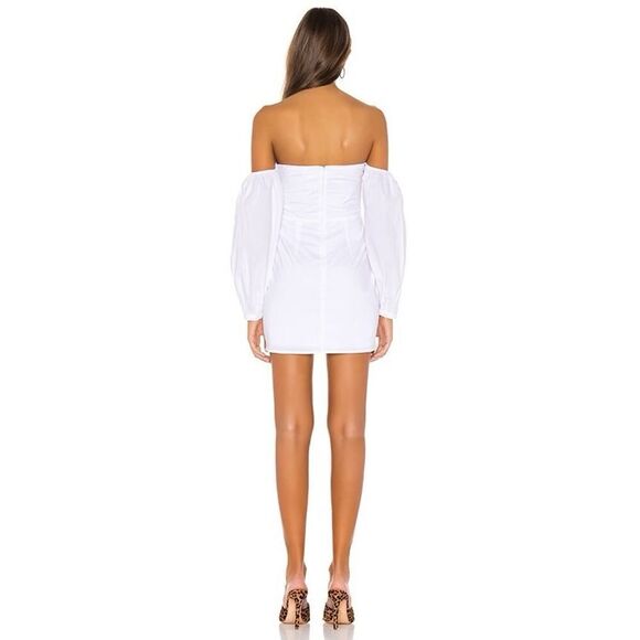Superdown Flynn Ruched Sleeve Dress White Mini Off Shoulder Revolve Small - Picture 3 of 14